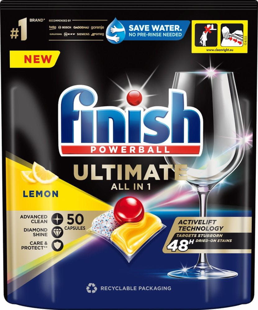 Finish Ultimate All in 1 Lemon Sparkle - kapsule do umývačky riadu 50 ks